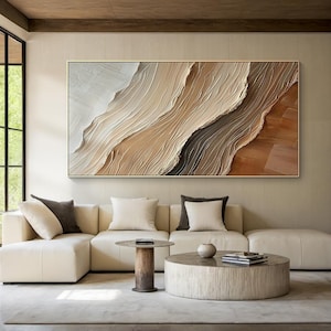 Art mural 3D texturé abstrait grande toile beige peinture à l'huile art mural texture plâtre pour décoration d'intérieur moderne décoration de salon minimaliste