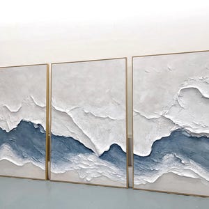 Set of 3 Ocean Wave Oil Paintings, Textured Coastal Wall Art Set, Modern Japandi Home Decor image 18
