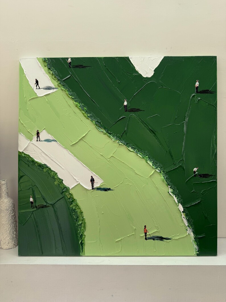 Green Golf Course Abstract Painting, Sports Landscape Canvas Art, Modern Golf Wall Art for Home Decor, Housewarming Gift for Men image 4