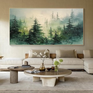 Tree Forest Landscape Painting Large Green Texture Abstract Oil Painting Original Textured Canvas Wall Art Living Room Home Wall Art Mural