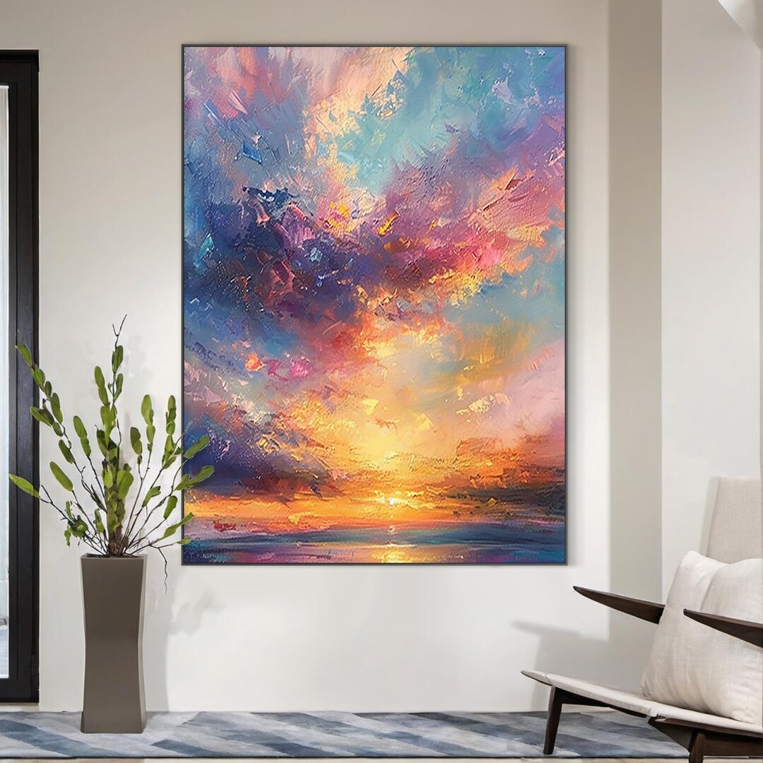 Original Sunrise Painting Large Colorful Abstract Modern Canvas Natural ...