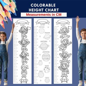 Colorable Space Height Chart for Kids, Printable Growth Ruler (A4 PDF Download)
