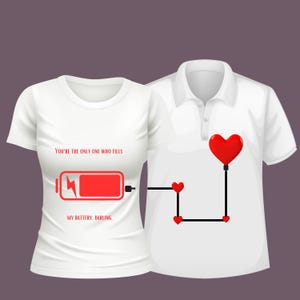 Diseño de camiseta para parejas: Conexión de batería y corazón (descarga digital)
