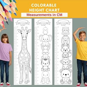 Safari Animal Coloring Height Chart, Kids Growth Ruler (PDF)