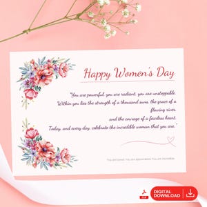 Carte heureuse fête de la femme, carte de voeux du 8 mars, carte de féminisme pour elle, carte de voeux imprimable, carte de voeux pour femme