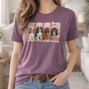 Cavalier King Charles Spaniel Quartet T-Shirt | Puppy Portrait Panels
