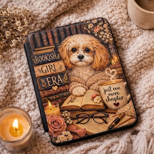 Bookish Girl Era Cavapoo Reading Kindle Case | Bookish Dog eReader Cover