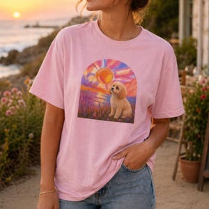 Maltipoo valp solnedgång t-shirt | Söt hundillustration