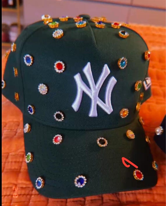 Rainbow Bling New York Yankees Hat Generic New York Bling Hat for Women, Dazzling Rhinestone  main image 4