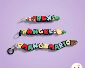 Personalized Mario Keychain Custom Name Keychain Super Bag Charm Gamer Backpack Tag Beads