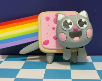 Nyan Cat Brainrot Figure With Rainbow, Articulated Meme Cat Toy, Funny Geek Collectible Gift, Cute Desk Decor For Gamers And Meme Lover