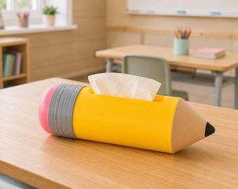 Teacher Desk Decor, Personalized Tissue Box Cover, Oversized Pencil Tissue Holder, Classroom Organizer, 3D Printed Back to School Gift