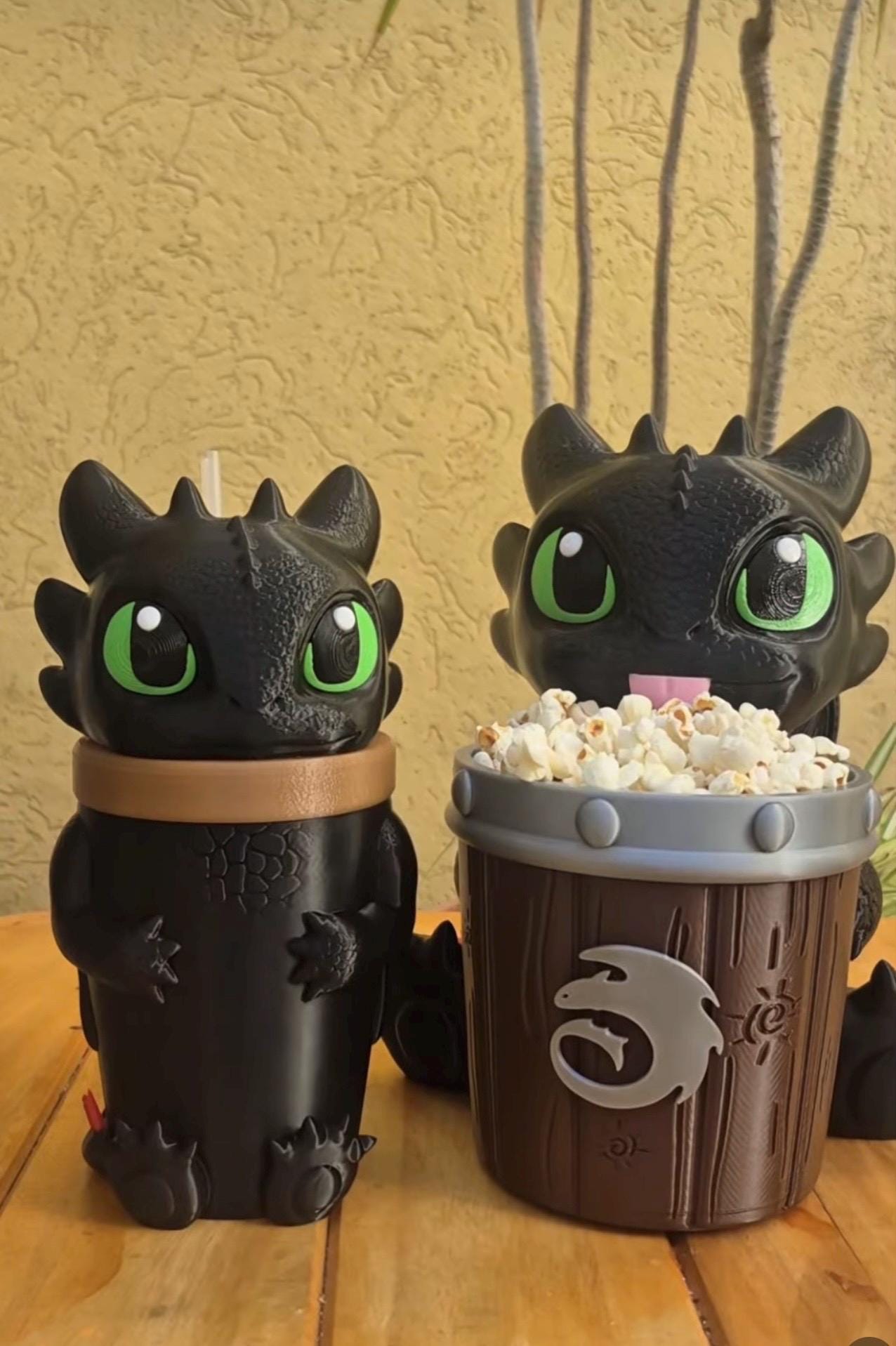Chimuelo Tumbler and Popcorn Bucket Set 3D Printed Inspired Drinkware Snack Bowl Kitchen Decor train your Dragon lovers gift GAG kids