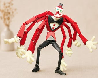 Articulated Angry Caine Figure, Posable Collectible, Desk Display, Gamer Gift, Fan Art 8 Arm Toy, Creepy Cute Collectible