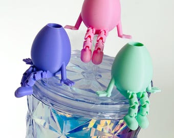Egg Buddy Straw Topper 3D Printed Fidget Toy Mini Bunny Drink Charm Fun Easter Basket Stuffer Kawaii Cup Accessory sensory gift