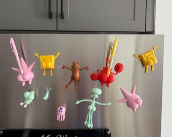 Imanes divertidos de traseros impresos en 3D de esponja marina y amigos: decoración kawaii para el refrigerador
