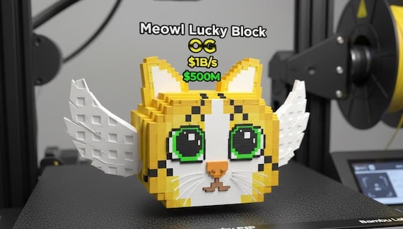Meowl Lucky Block Brainrot Winged Pixel Cat 3D Printed Collectible