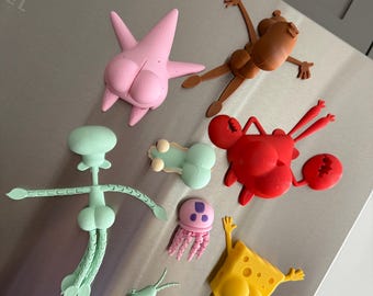 Set de imanes de traseros de esponja marina y amigos. Divertidos imanes de traseros impresos en 3D. Decoración hilarante para nevera inspirada en dibujos animados. Meme. Regalo de broma.