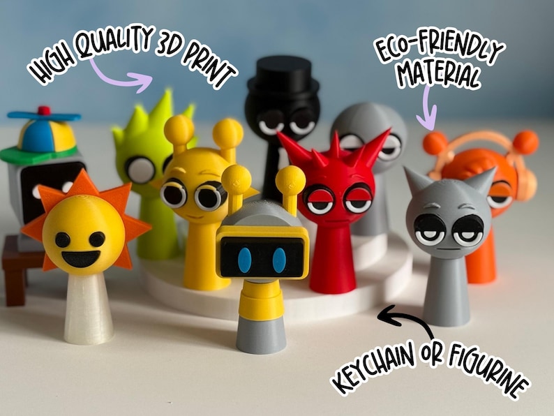 Mr Fun Computer Sprunki Toy Keychain 3D Printed Incredibox Inspired ...