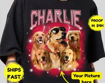 Comfort Colors Custom Dog Photo Shirt, Personalized Pet Portrait Cat sweatshirt 90&#39;s Tee