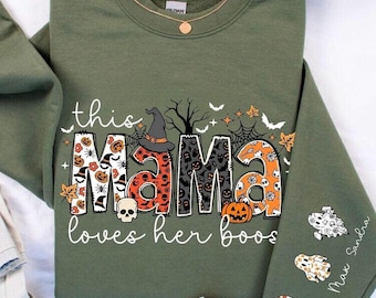 Personalized Halloween Mama Sweatshirt,This Mama Loves Her Boos,Custom Mama Hoodie,Halloween Sweatshirt with Kids' Names,Spooky Mama Sweater
