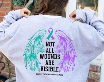 Suicide Prevention Awareness Sweatshirt, Not All Wounds Are Visible, You Matter Sweater, Teal Purple Ribbon Sweater, Mental Wellness Gift