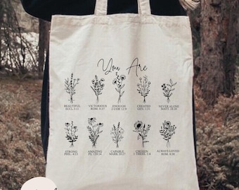 You Are Bible Verse Tote Bag, Wildflowers Bag, Christian Tote Bag, Inspiration Tote Bag, Religious Gift,Faith Bag,Christian Women's Tote Bag