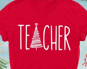 Camiseta navideña para profesores, camiseta navideña para profesores con árbol de Navidad, regalo de Navidad para profesores, camiseta navideña para el colegio, ambiente navideño, Feliz Navidad