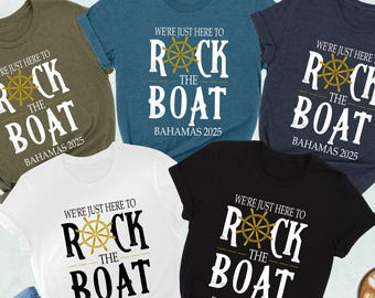 Custom Cruise Shirt, We&#39;re Just Here To Rock The Boat Shirt, Family Vacation Shirts, Funny Cruise Shirt, Trip Shirts, Matching Group Shirt