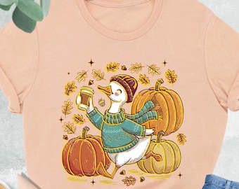 Fall Goose Shirt, Goose and Pumpkin Fall Shirt, Autumn Goose Shirt, Silly Goose Fall Shirt, Fall Leaves Shirt, Fall Season Shirt, Cozy Shirt