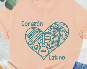 Corazon Latino Shirt, Mexican Music Fest Shirt, Latina Women Shirt, Hispanic Heritage Month Shirt, Spanish Shirt, Mexican Party Shirts