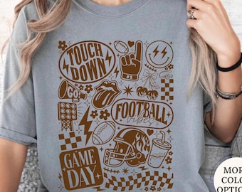 Comfort Colors® Retro Football Shirt, Football Season Shirt, Touchdown Shirt, Football Doodle Shirt, Football Gameday Tee, Football Mom Gift