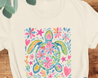 Sea Turtle Shirt, Boho Floral Turtle Shirt, Summer Turtle Shirt, Summer Women Tee, Beach Shirt, Ocean Lover Gift, Ocean Tee, Gifts For Women