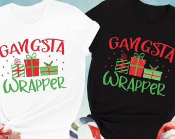 Camisa con envoltorio de gangsta, linda camisa navideña, camisa navideña para mujer, linda sudadera navideña, camisa de feliz Navidad, regalos navideños