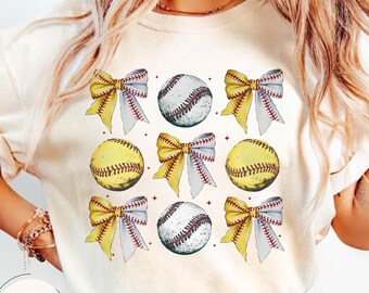 Comfort Colors® Baseball Softball Bow Shirt, Coquette Baseball Mom Shirt, Coquette Softball Shirt, Softball Mom Gifts, Sports Mom Shirt