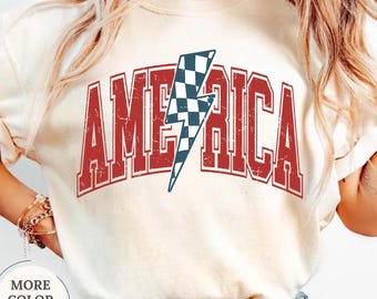 Comfort Colors® Lightning Bolt America Shirt, 4th Of July Shirt, Red White Blue America Shirt, Patriotic Gifts, USA Shirt, Independence Day