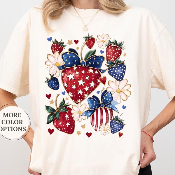 Comfort Colors® 4th Of July Strawberry Shirt, America Strawberry Shirt, Strawberry American Flag, USA Summer Shirt, Independence Day Shirt