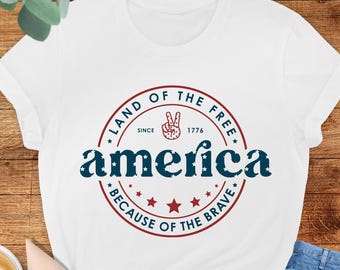 Chemise America Land Of The Free, Tshirt America 1776, Chemise 4 juillet, Chemise patriotique, Chemise USA, Chemise rouge blanc bleu, Fête de l'indépendance
