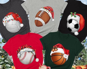 Christmas Sports Shirt, Christmas Sport Balls Shirt, Santa Hat Sports Ball Shirt, Sports Lovers Gift, Christmas Gifts, Christmas Vibes