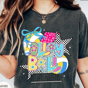 Comfort Colors® Preppy Volleyball Shirt, Checkered Volleyball Tee, Volleyball Shirt For Womens, Volleyball Coquette Bow, Game Day Volleyball