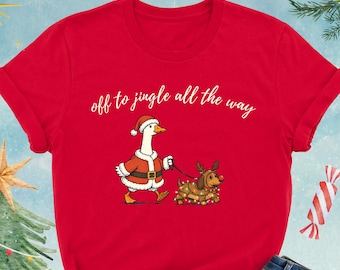Off To Jingle All The Way Shirt, Santa Goose Dachshund Shirt, Funny Christmas Goose Tee, Wiener Dog Holiday Shirt, Dog Christmas Gift