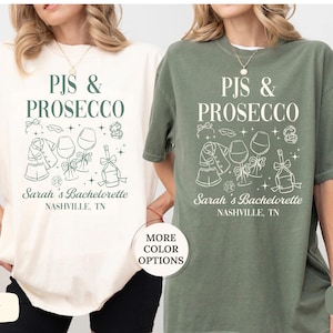 Comfort Colors® Pjs and Prosecco Bridal Shower Shirt, Pajama Bachelorette Shirt, Personalized Bachelorette Party Gifts, Bride Squad Tee