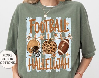 Comfort Colors® Football Hallelujah Shirt, Striped Fall Football Tee, Football Christian Tshirt, Football Season Tee, Football Fan Gift