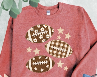 Preppy Floral Football Sweatshirt, Fall Football Sweater, Football Season Hoodie, Touchdown Sweater, Football Fan Gift, Sports Mom Hoodie