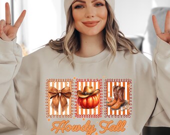 Howdy Fall Sweatshirt, Fall Cowboy Boots Sweater, Western Cowgirl Sweatshirt, Pumpkin Hoodie, Halloween Western  Sweatshirt, Autumn Gift