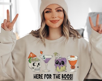 Just Here For The Boos Sweatshirt, Halloween Cocktails Sweatshirt, Halloween Drinking Gift, Halloween Wine Sweatshirt, Spooky Season Hoodie