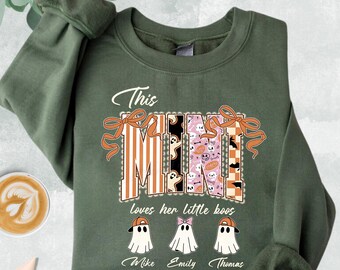 This Mama Mini Nana Loves Her Boos Sweatshirt, Custom Mama Halloween Sweater, Spooky Mom Hoodie, Grandma Sweater with Names, Halloween Gift