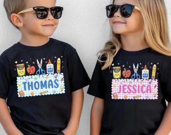 Custom Back to School Kids Shirt, Boy Girl First Day of School Shirt, School Supplies Tee, Kindergarten Tshirt, Student Gift, Preschool Tee