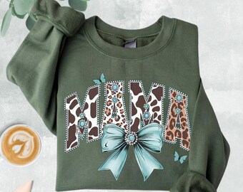 Coquette Leopard Gigi Mimi Nana Mama Sweatshirt, Mom Coquette Bow Sweatshirt, Gift for Mom, Mama Hoodie, Mothers Day Gift, Gift for Nana
