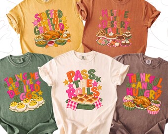 Comfort Colors® Custom Thanksgiving Foods Shirt, Thanksgiving Dinner Gift, Thanksgiving Crew Tshirt, Turkey Day Tee, Family Dinner Shirt